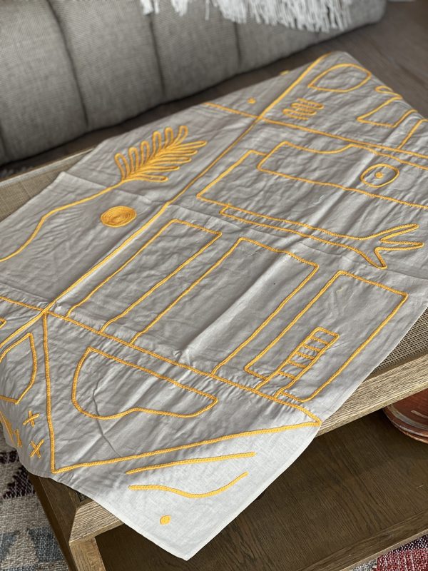 Nappe Atlas, tissu brodé  - jaune, 90x140cm – Image 3