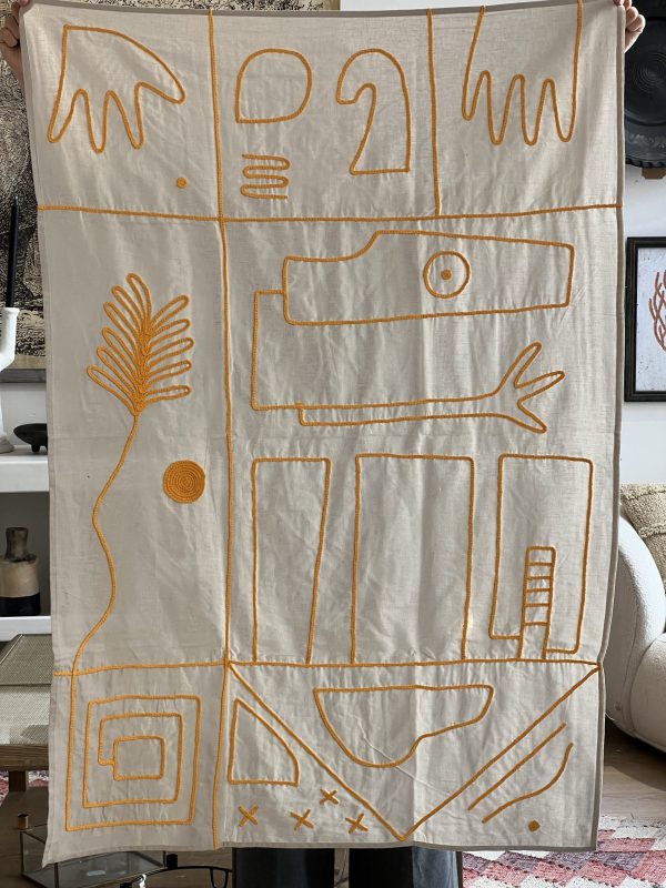 Nappe Atlas, tissu brodé  - jaune, 90x140cm – Image 2